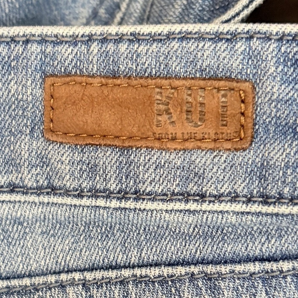KUT from the Kloth Crop Straight Leg Jeans Blue Medium Wash Raw Hem Womens 6 - Picture 4 of 10